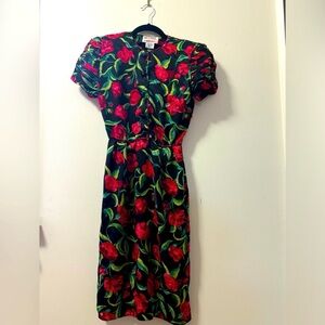Vintage Floral Black and Red Dress